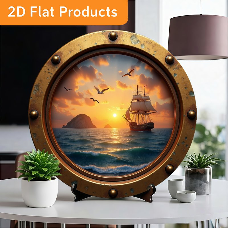 TEMU 2d Flat, Vintage Nautical Ship Sea Metal Wall Sign - " Round Rustic Wall Decor Suitable For Home, Bar, Cafe, Office - Maritime Wall, Durable