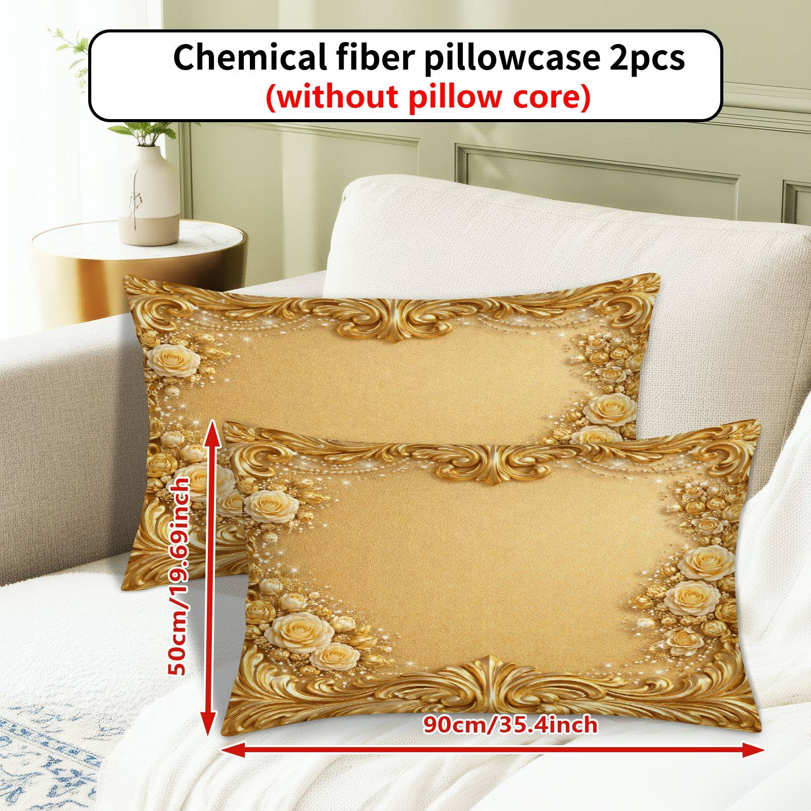 TEMU 2pcs Golden Floral Elegant Printed Pillowcase, (pillow Inserts Not Included), Home Decor, Pillow Core Not Included, Decorative Pillow Covers For