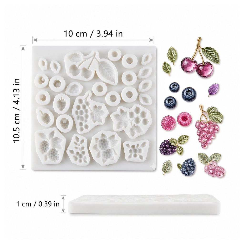 Image of Mini Fruit Silicone Resin Molds Suitable For Candle, Soap, Epoxy Resin & Plaster - Reusable Multi- Cherry, Blueberry & Raspberry Molds With Shapes For Diy Crafts, Resin Jewelry Making