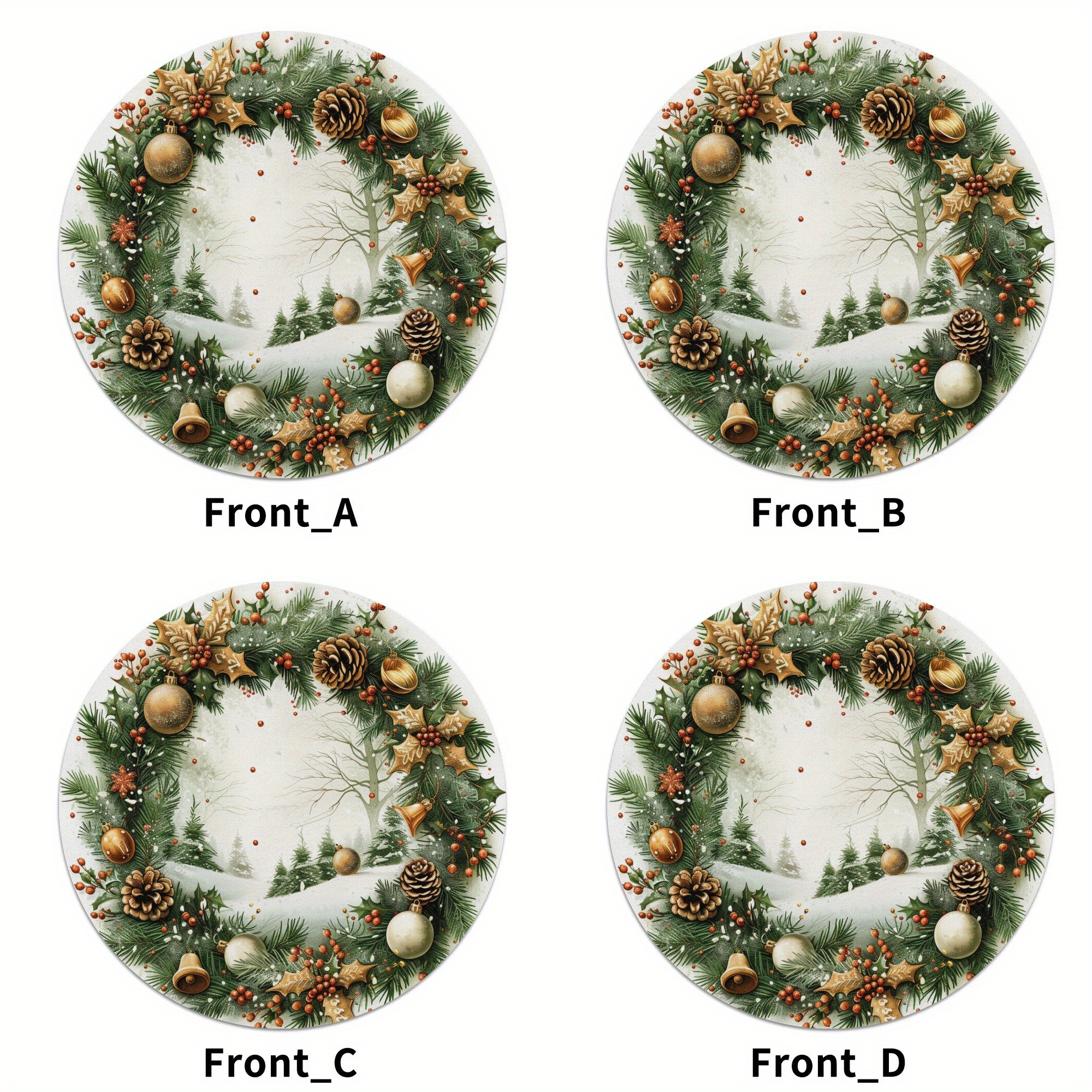 

4pcs Festive Christmas Placemats Set - Polyester Woven, Round, Hand Washable, 15" Diameter, Merry Christmas Tree And Snowman Design, Washable Table Mats For Kitchen And Dining Room