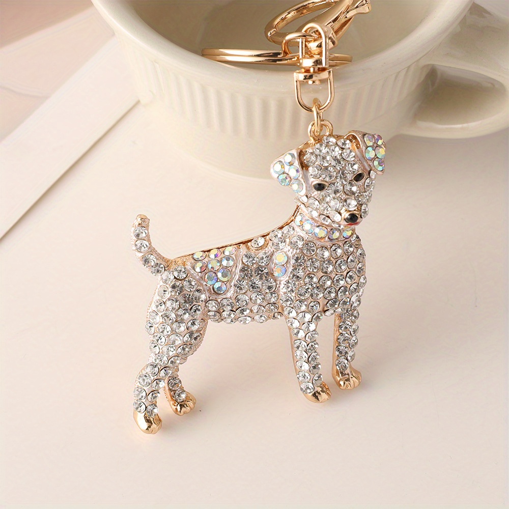 Image of 1pc Zodiac Dog Rhinestone-inlaid Creative Car Keychain, Metal Key Ring, Bag Charm, Animal Pendant, Suitable As A Birthday Gift For Or