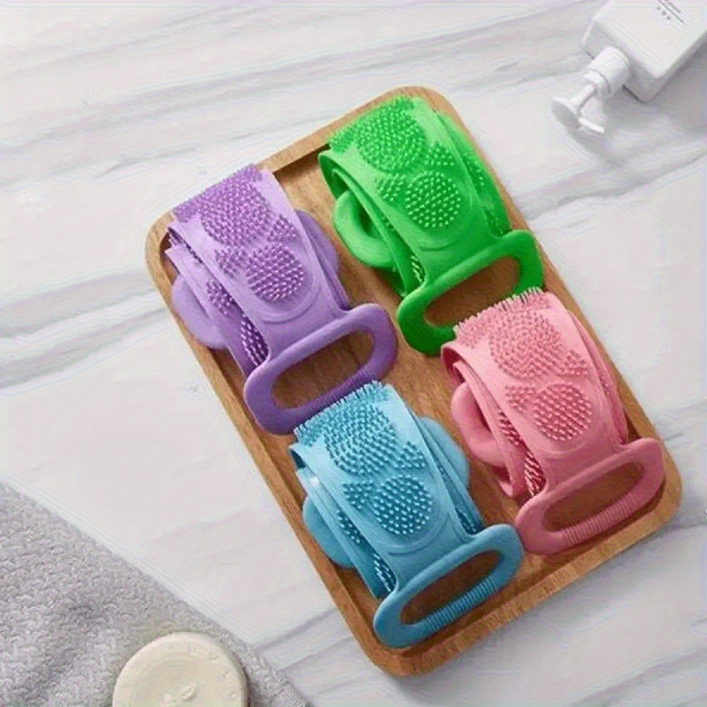 3pcs Green Purple Blue Mixed Set Body Sponge Silicone Brush Bath Towel Scrub Back Massage Shower Extension Light Beige Cleansing Brush, Bath Accessories, Bath Brushes, Bath Brushes For Women, Bath Brushes For Men