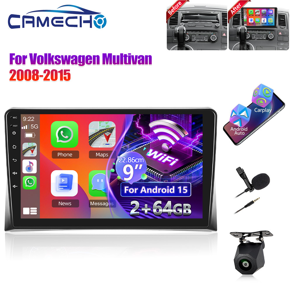 Image of Camecho 15.0 Dsp Car Stereo Radio For 2008-2015 With Auto , [2g+64g] 9 Inch Hd Ips Touch Screen Bt Car Radio Wifi With Ahd Backup Camera Mic