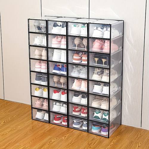 12 1pc thickened transparent stackable shoe boxes large capacity front opening shoe storage boxes suitable for wardrobes and bedrooms