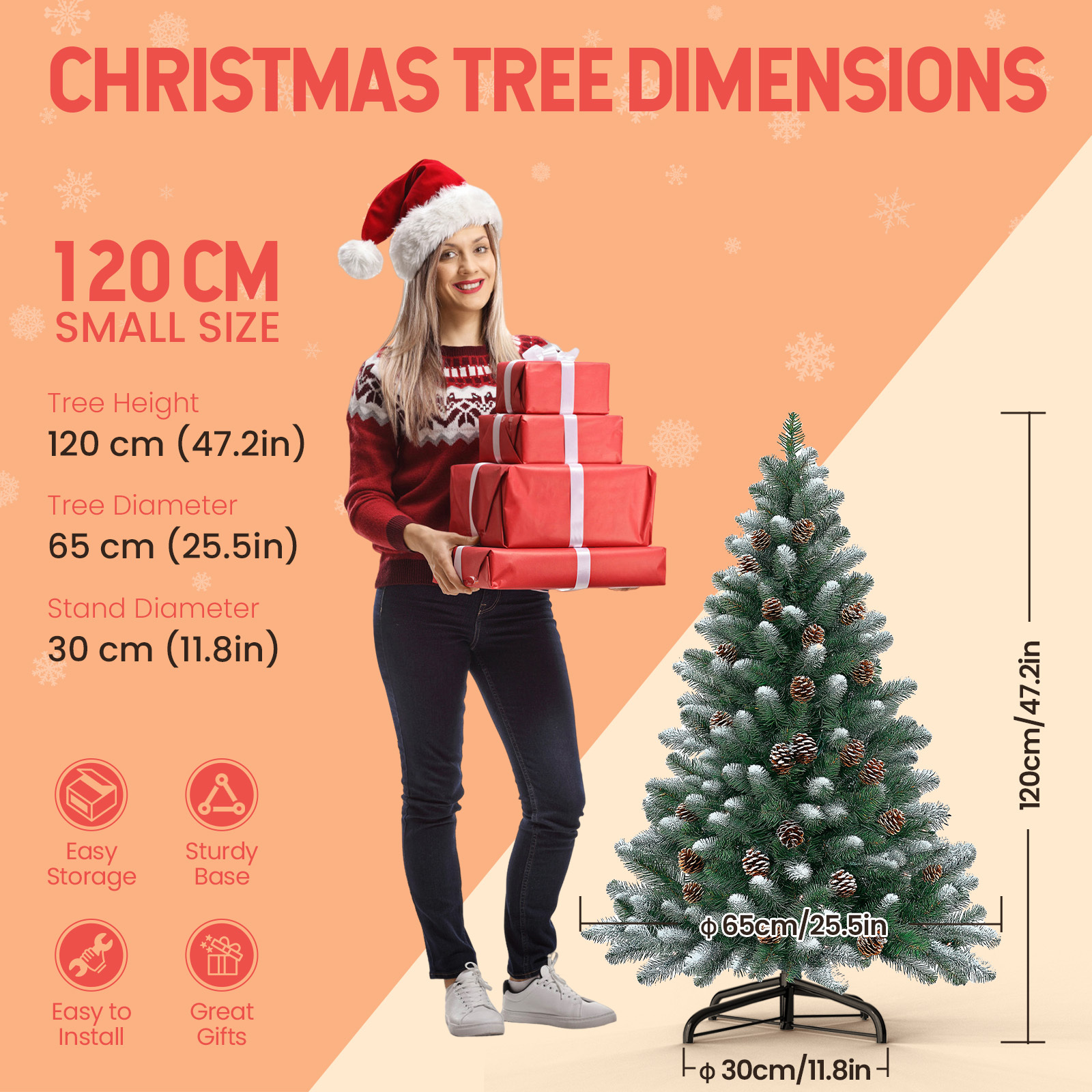 Image of Aweioo Pvc Christmas Tree, Artificial Christmas Tree With Metal Stand, Christmas Decoration, Green Pvc With Snow Effect