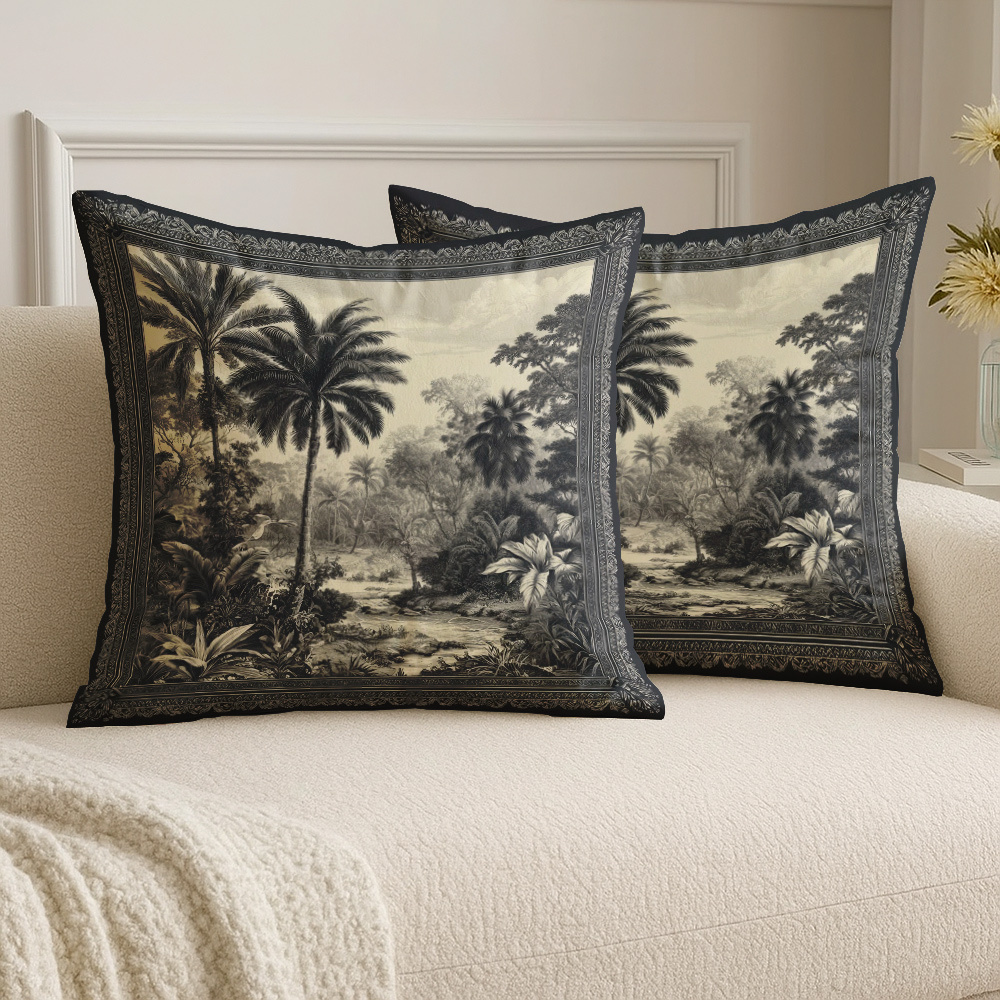 TEMU Ensemble de 2 housses de coussin décoratives avec un motif de palmier et blanc sur les bords, mesurant 18X18 pouces (45X45 cm). Ces coussins et