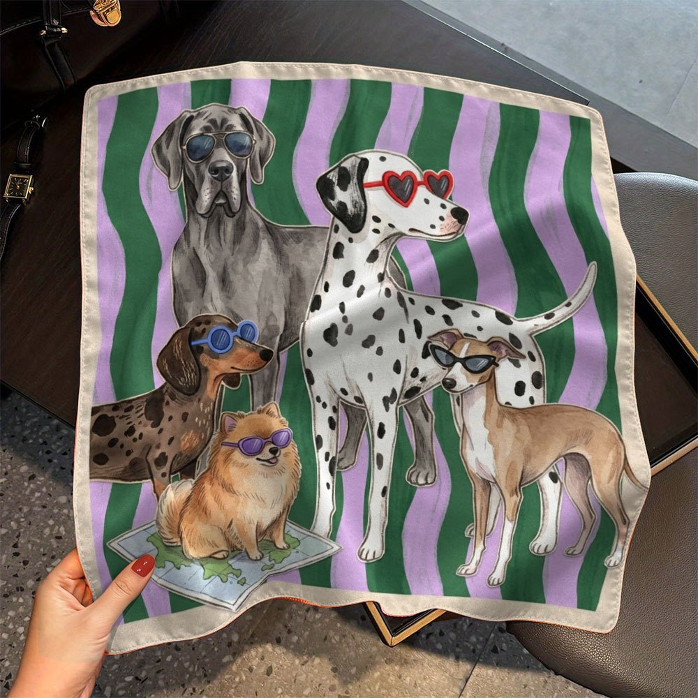 TEMU 1pc 35.4/17.7inch Funny Dog Animal Stripe-modern Pop Art Scarf, Breathable Wrap, Lightweight Travel Casual Accessory, Fashionable And Versatile,