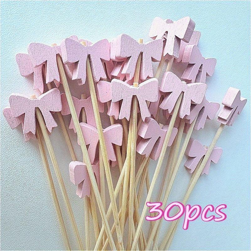 Image of 30/60pcs Coquette Bow Cocktail Picks, 4.7 Inch Pink And Red Bow Toothpicks Bowknot Cocktail Appetizer Picks For Birthday Baby Party Supplies For Drinks, Appetizers, And Party Food (fruit, Desserts)