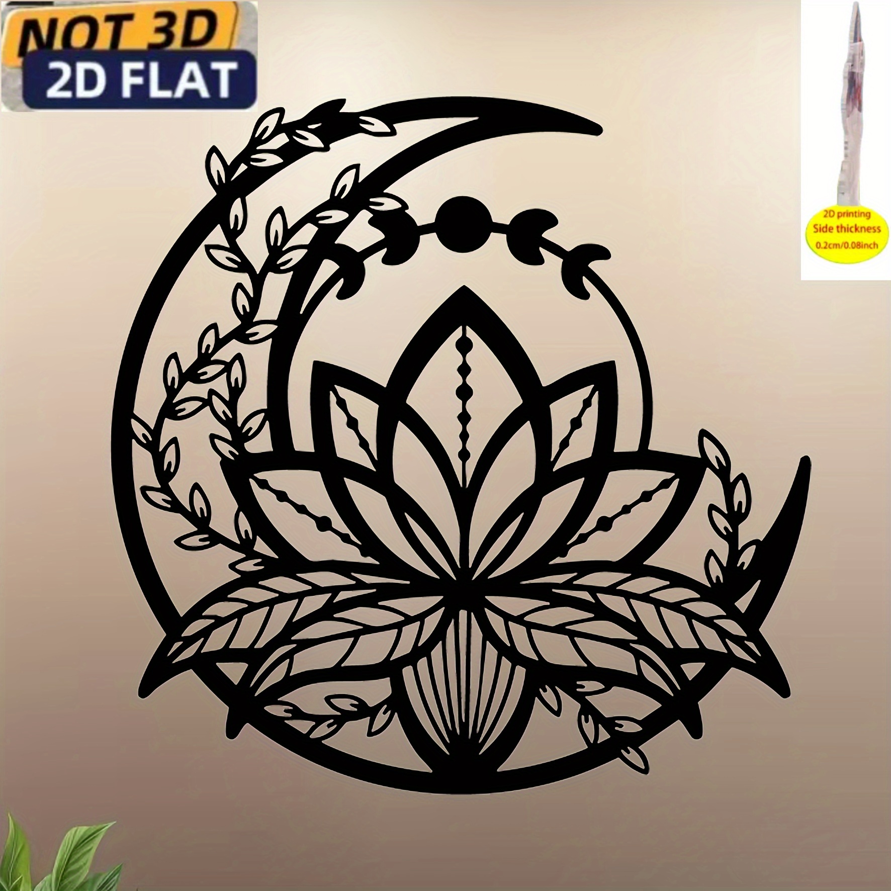 TEMU 2d Flat - 【2d Flat】 2d Flat - [2d Flat] 2d Flat Indoor Outdoor Acrylic Natural Wall Decor, Abstract Moon And Flowers Home Decoration, Country