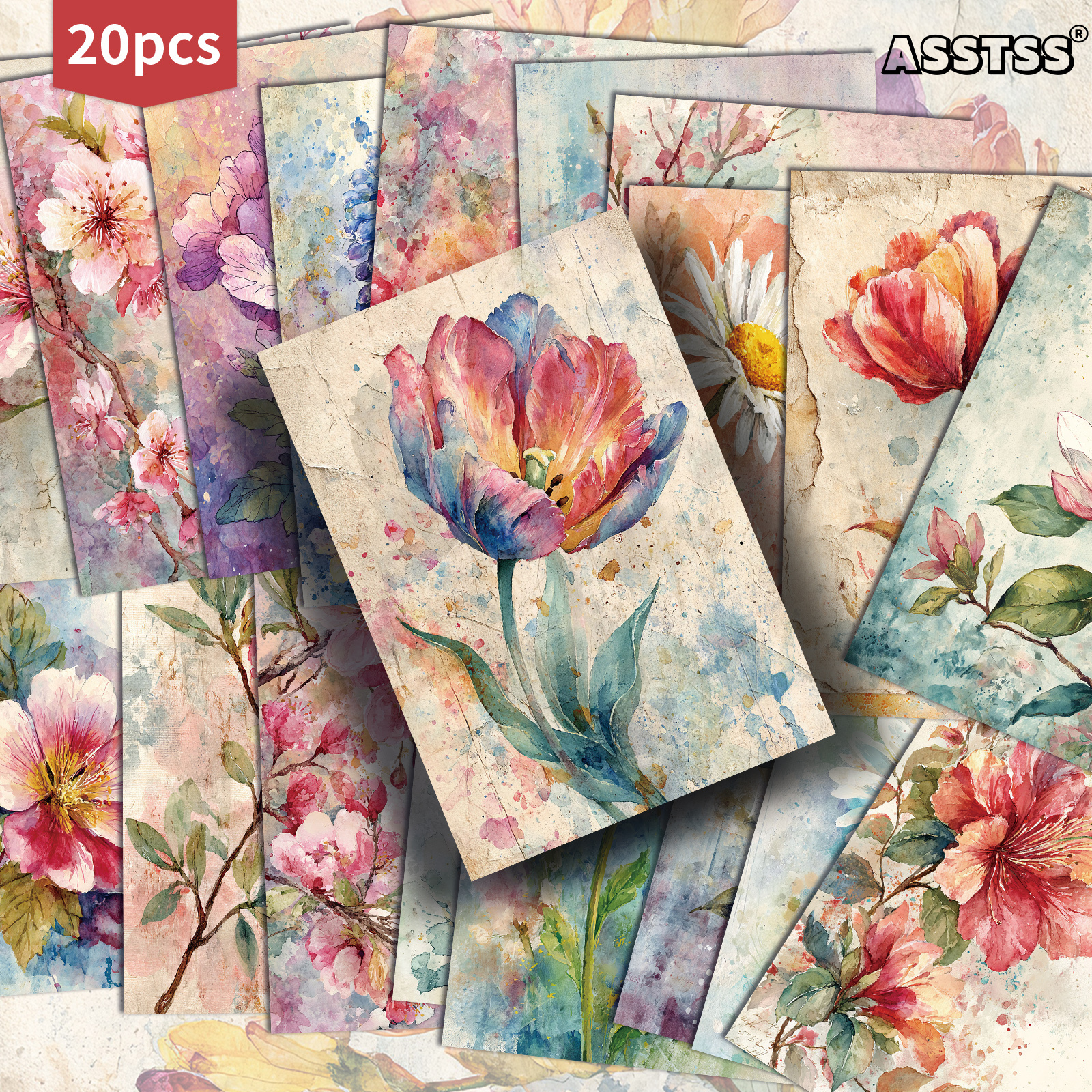 TEMU Set Of 20 Assorted Vintage Watercolor Floral Postcards - Measuring 4x6 Inches, Perfect For Retro Junk Journals, Scrapbooking, And As Collectible