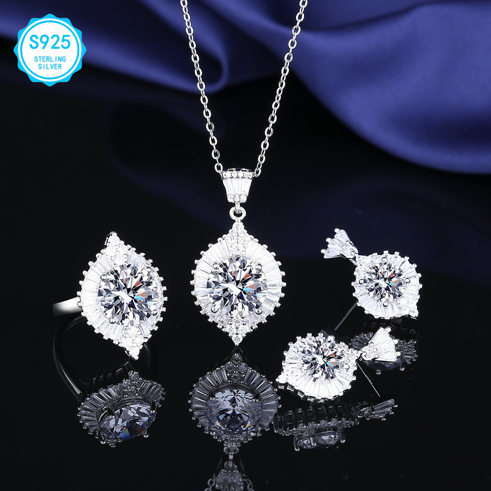 925 silver 14ct   jewelry set 5ct ring 5ct pendant necklace 4ct water drop earrings   earrings pendant necklace   wedding anniversary birthday proposal gift for bridesmaids wife girlfriend friends Product details 6