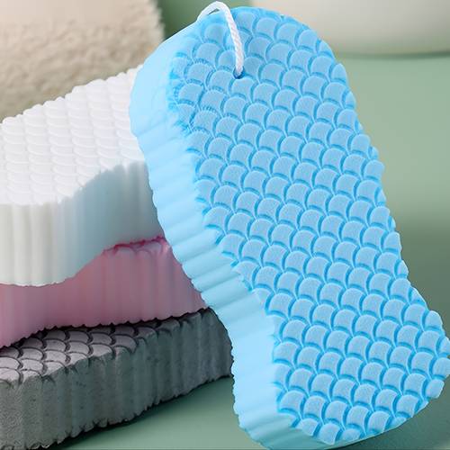 3pcs set of ultra soft exfoliating bath sponges in random colors 3d textured design gently removes dead skin and dirt massages and cleanses to skin suitable for showering and bathing designed for gentle skincare