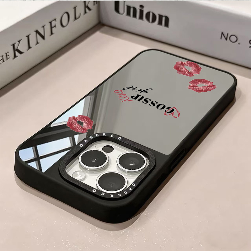 TEMU Phone Case - Fashionable Mirror-style Red Lip Phone Case Suitable For Iphone 14 Pro Max, 13, 12, 11 Series. Shockproof Protective Cover With A