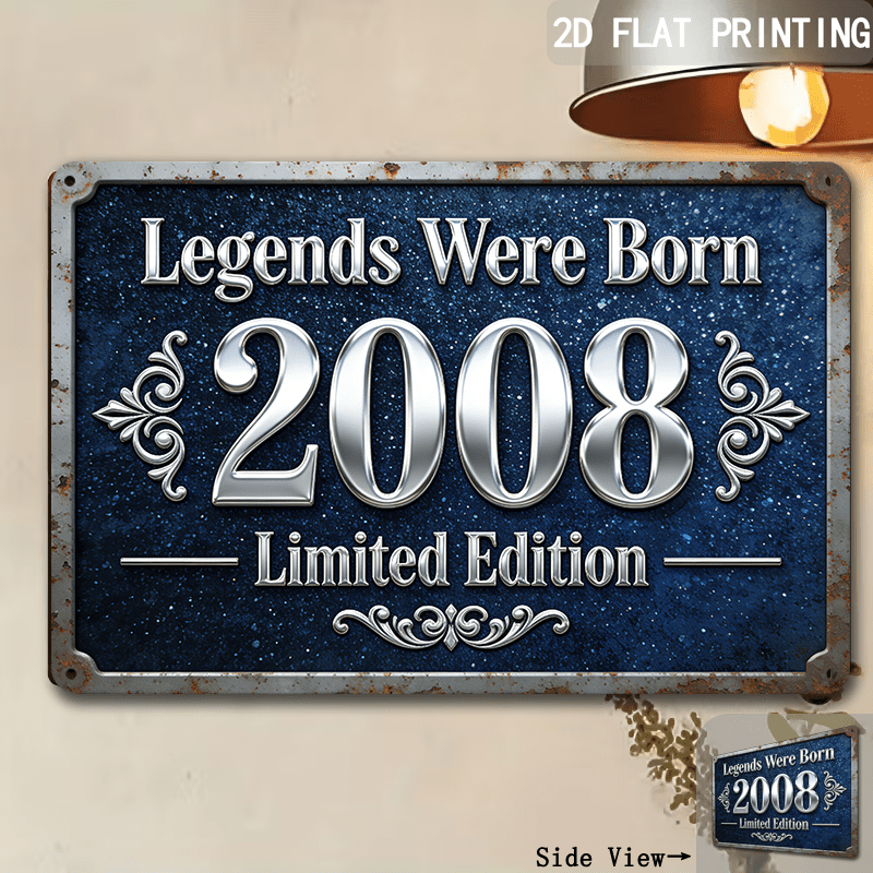 TEMU Plaque murale plate 2D, 1 pièce, vintage « Les légendes nées en 2008 » - Artificielle, convient pour la décoration de man cave, bar, garage avec
