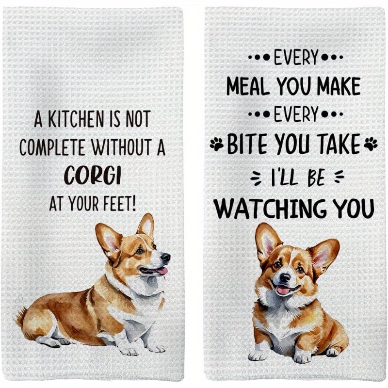 

2-pack Corgi Kitchen Towels, 18x26 Inches, Super Soft Polyester, Modern Woven Dishcloths, Machine Washable, Oblong Hand Towels For Dog Lovers, Decorative Tea Towels For Home Kitchen Decor