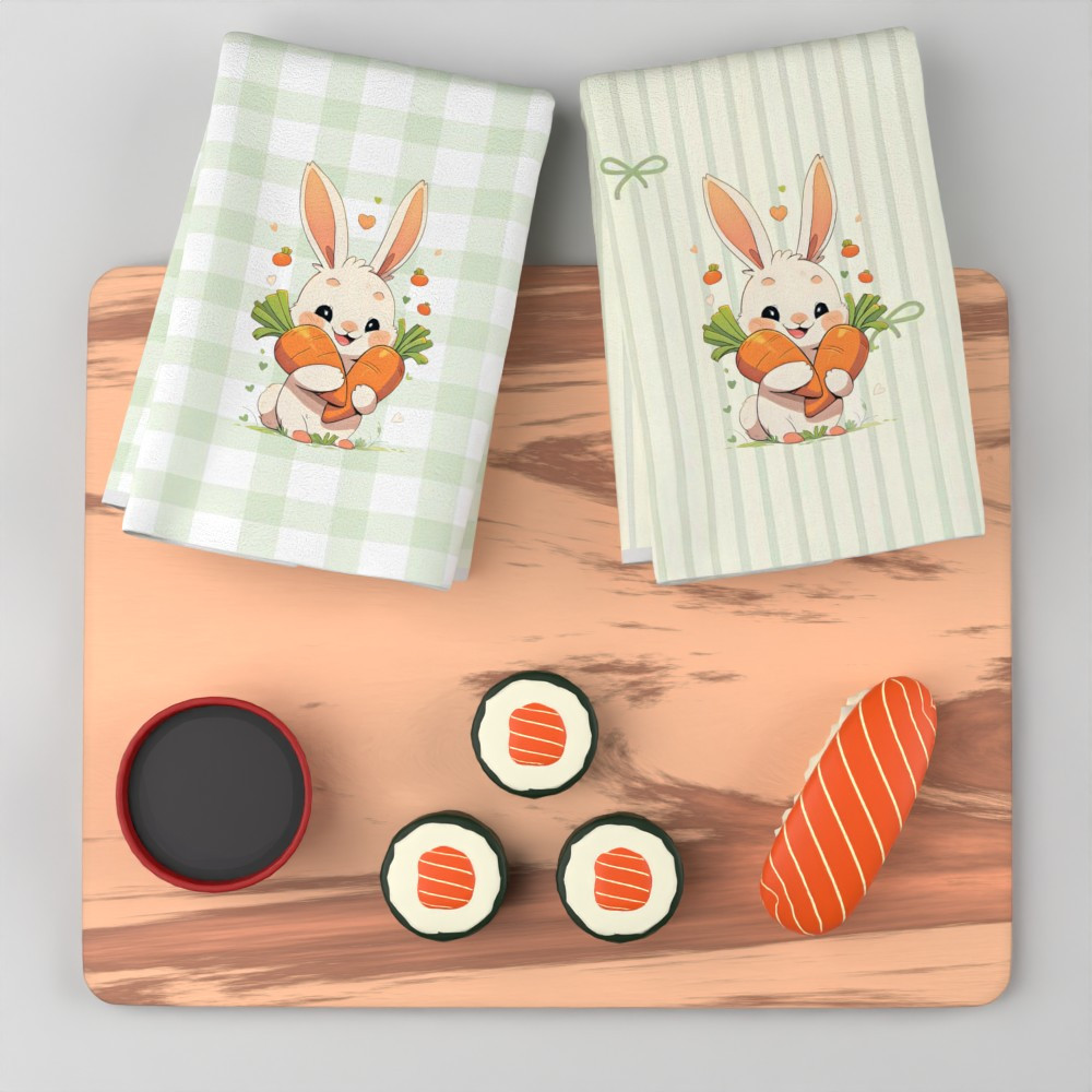 2pcs high-quality rabbit & carrot tea towels, 45.72x66.04cm - soft,   polyester,   absorbent & machine washable,   with vibrant colors, ideal for kitchen & bathroom decor,   gift idea details 4