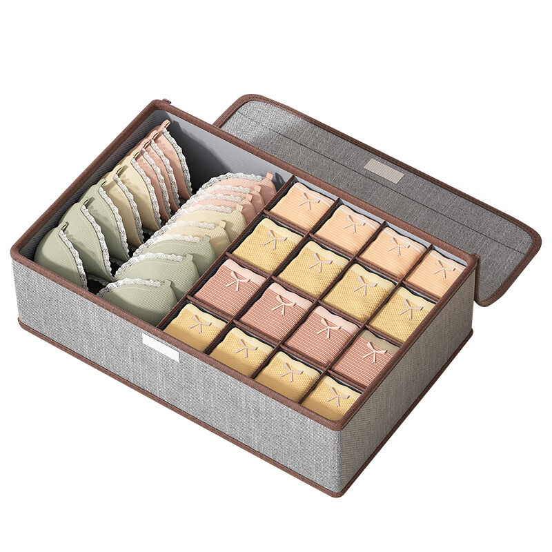 TEMU Ldq 2-in-1 Foldable Fabric Storage Box With Lid & Drawer Organizer - 13/17 Compartments Suitable For Bras, Socks, Scarves, Durable Space-saving