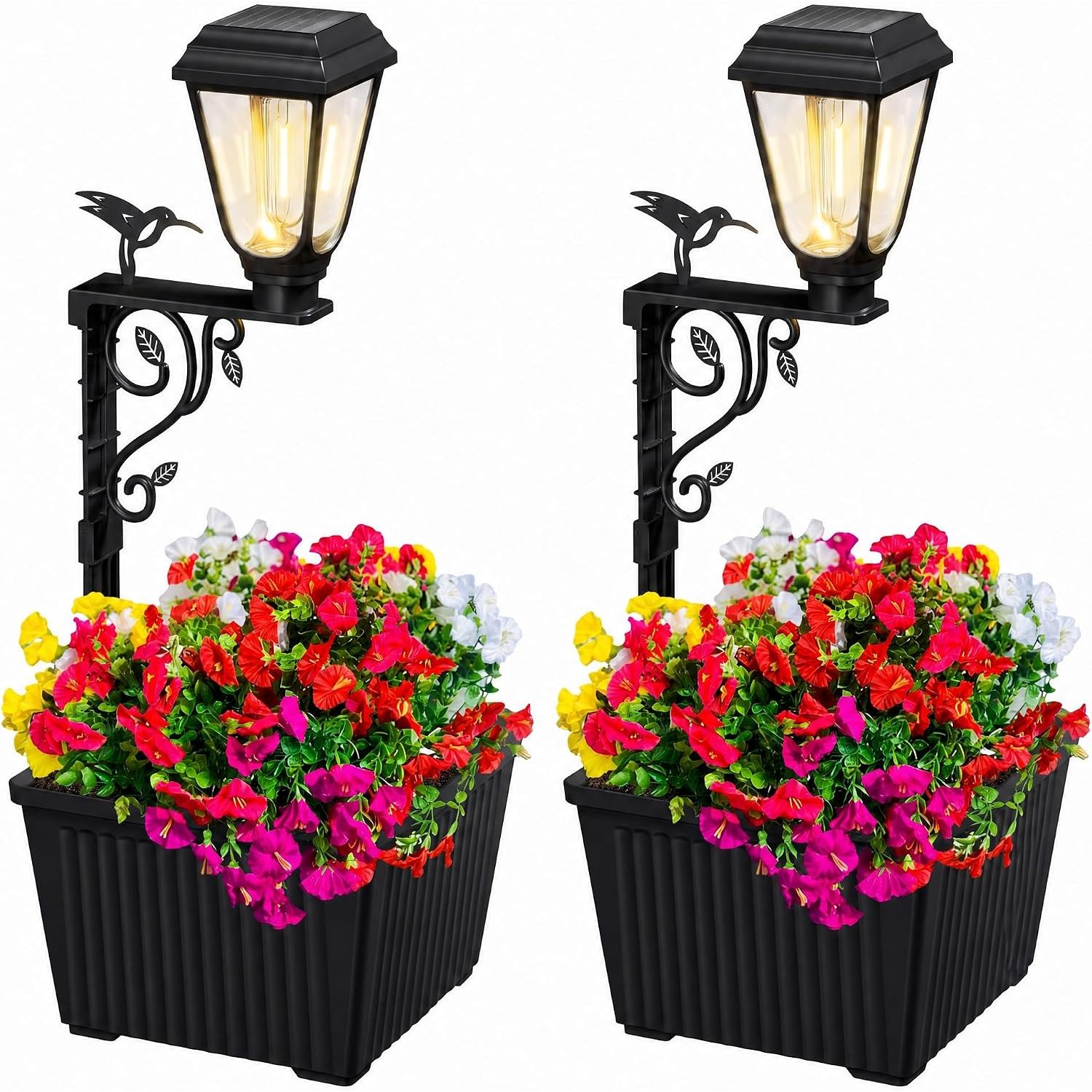 TEMU 1/2 Pack 8" Solar Lamp Post With Planter, Warm White | 2-in-1 Solar Design With Durable Abs And Pp Construction, Perfect For Garden, Patio,