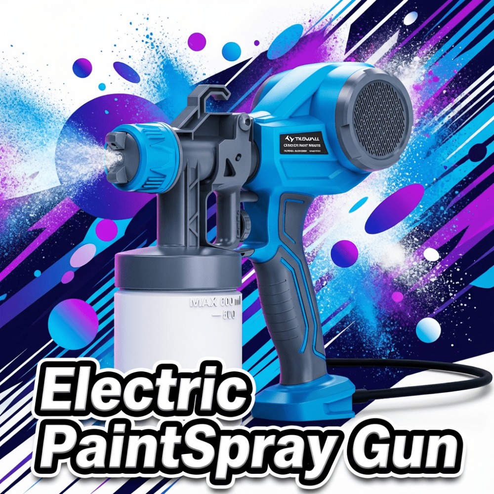 TEMU Tilswall Pistolet à peinture électrique HVLP 500W, système de pulvérisation de peinture, pistolet à peinture à débit réglable de 600 ml pour