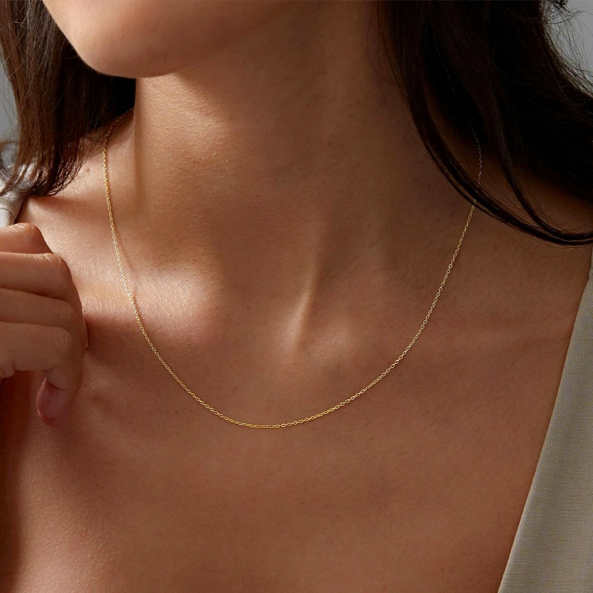1 Easy O-shaped Stainless Steel 1mm Thin Chain Necklace, Suitable For Men And Women, Plated With, Waterproof And Does Not Fade, European And American Personalized Design Clavicle Necklace