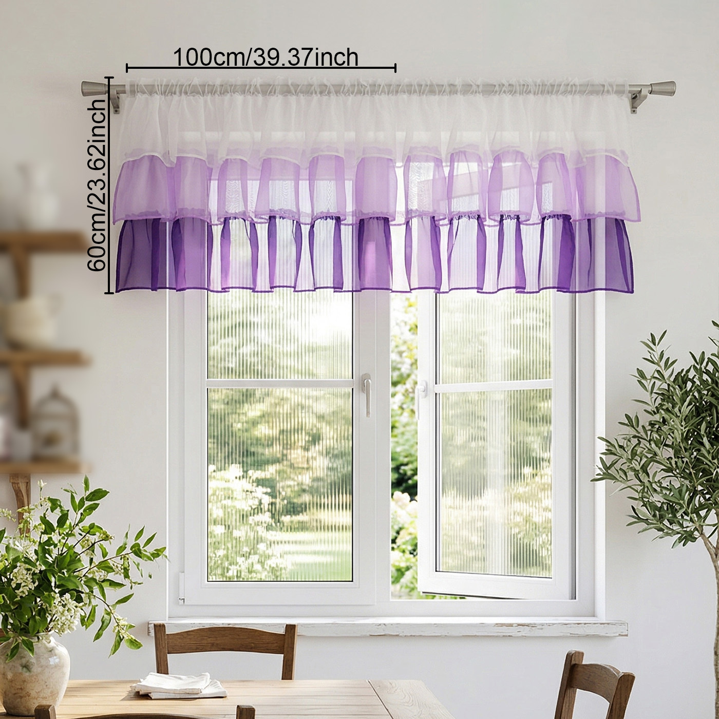TEMU 1 Panel Ombre Tier Curtain | 3-layer Sheer Valance Rod Pocket | Romantic Rustic Farmhouse Kitchen Window Decor | Semi Sheer Privacy Light