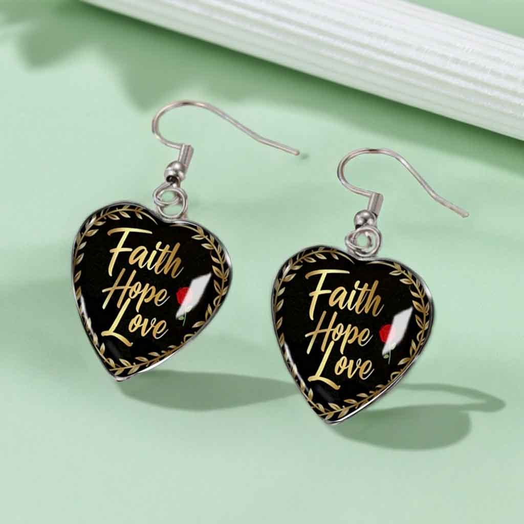 TEMU 1 Pair Of "faith Love" Faith-themed Heart Earrings