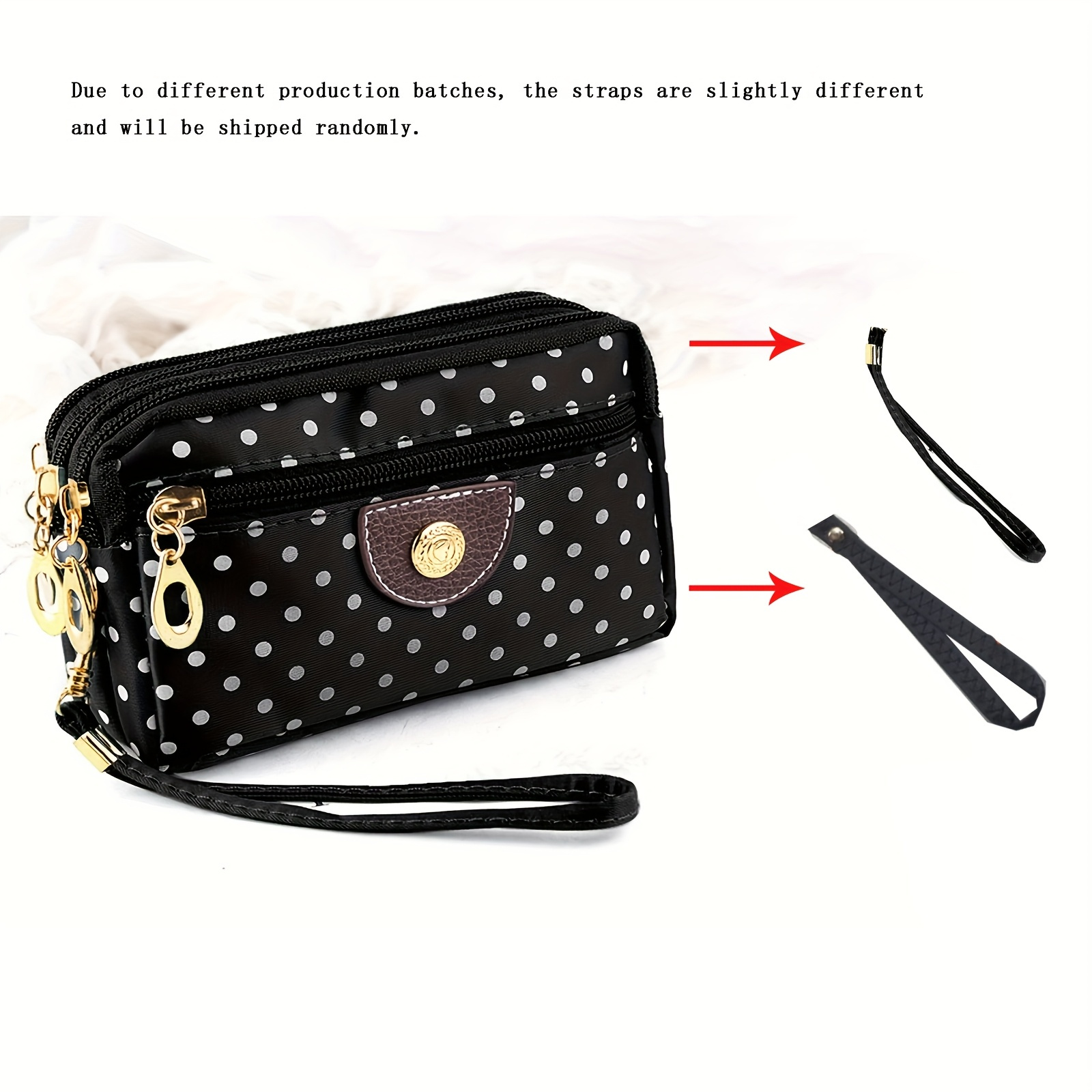 Image of Elegant Nylon Clutch, Polka Dot Pattern, 4 Zipper Pockets, Mixed Color, Polyester Lining, Random Printing, Painted, With Mobile Phone Wallet, Suitable For Women, Running, Casual Wear