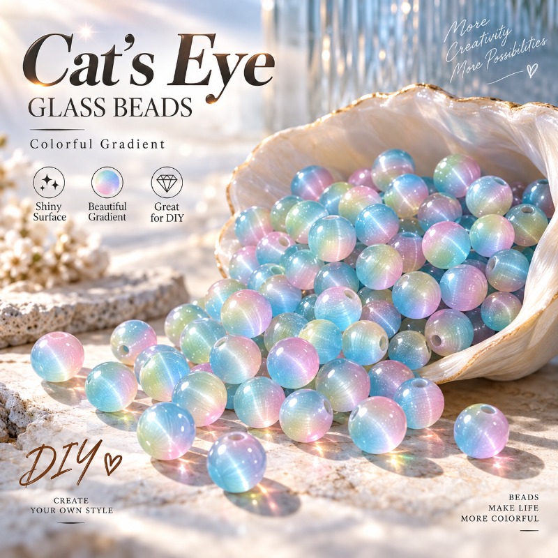 TEMU 29pcs/Set de perles à effet œil de chat dégradé iridescent de 8 mm, matériau en verre, matériaux de bijoux, de perles de bijoux, fait à ,