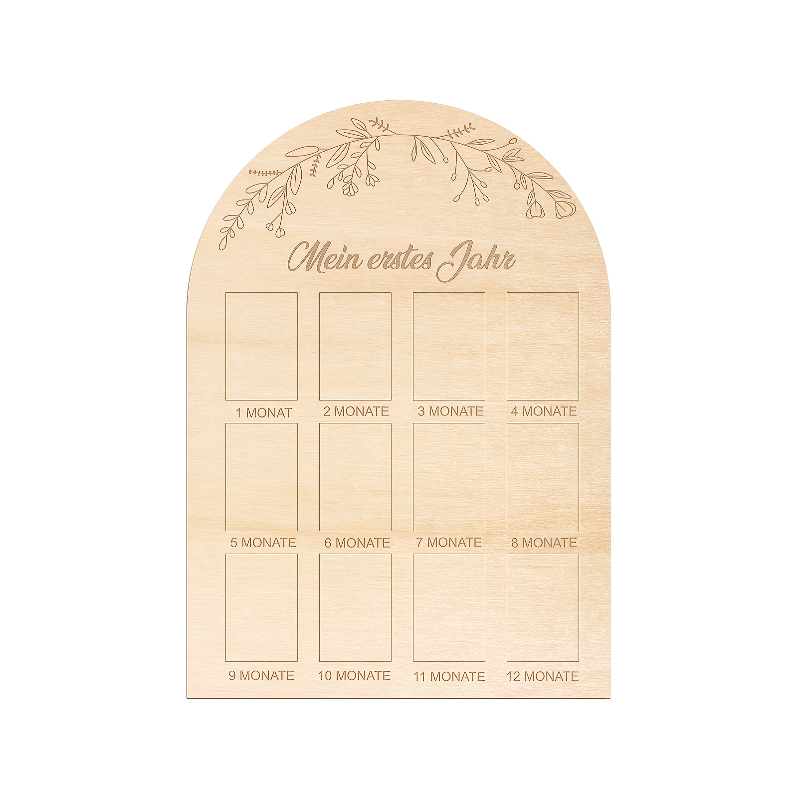 2d Flat - Year In A 2d Plane, A Milestone Wooden Photo Board For 12 Months – Elegant Leaf Design | First Birthday Gift | Unique Keepsake