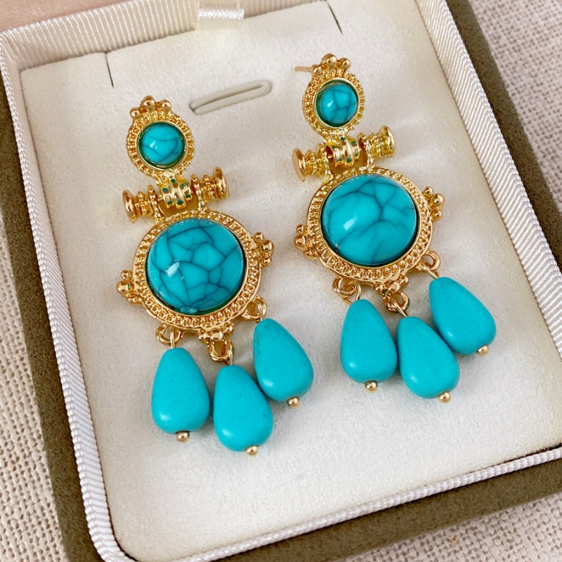 TEMU A Pair Of Vintage Elegant Court-style Resin Round Teardrop Pendant Fashion Earrings