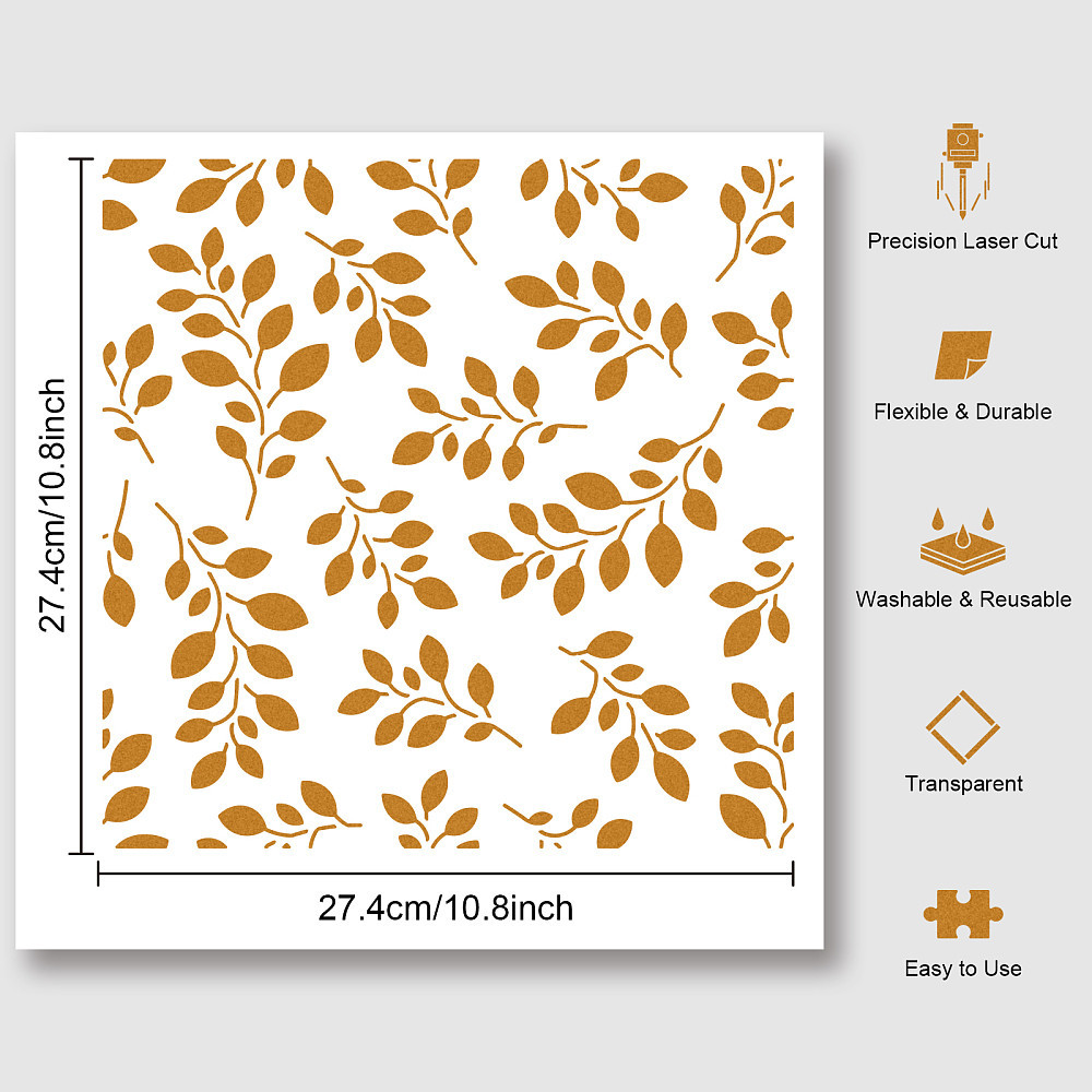 TEMU 1pc Pet Hollow Out Drawing Painting Stencils For Scrapbook Photo Album Leaf Pattern 300x300mm Craft Supplies Stickers Handmade Kit