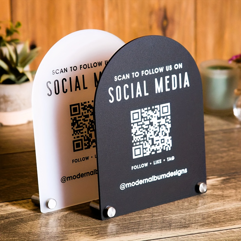 TEMU Customizable Arched Social Media Logo For Scanning, Suitable For Small Decor, Salon, And Restaurant Signage
