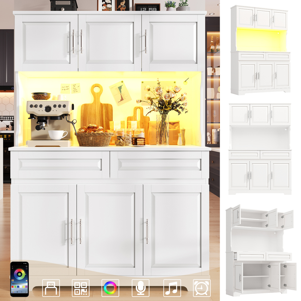 Image of Tall White Kitchen Cabinets 108×40×180cm With Countertop Storage Space And Adjustable Shelves For Kitchens And Dining Rooms