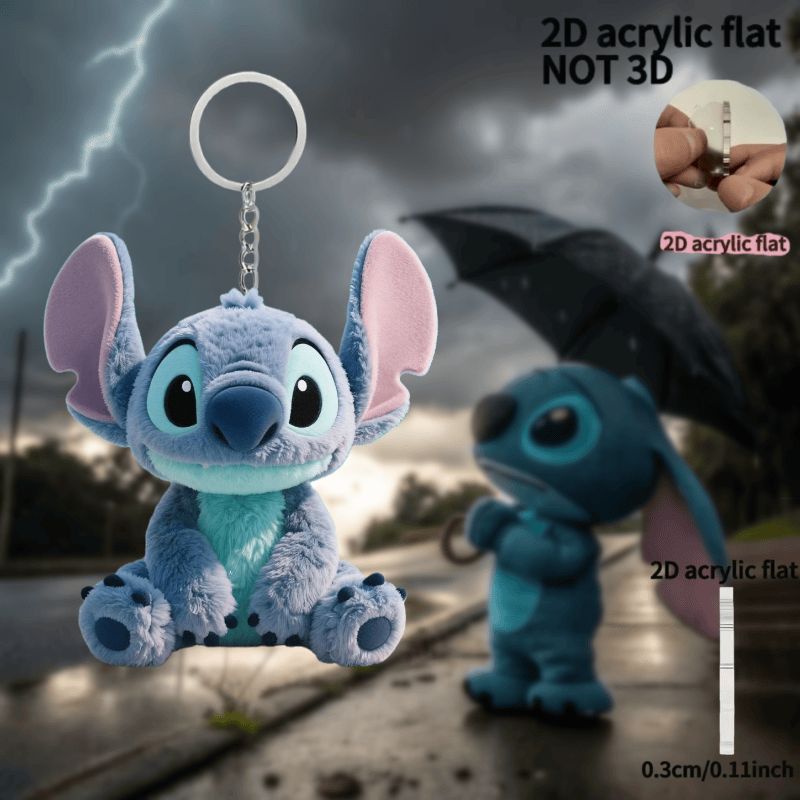 E-shop 2D Flat - 2D Ebene, 2D Acryl Schlüsselanhänger Stitch - Charakter Schlüsselanhänger aus "Die Incredibles" mit Rosa Ohren, Schwarzen Augen, Nase,