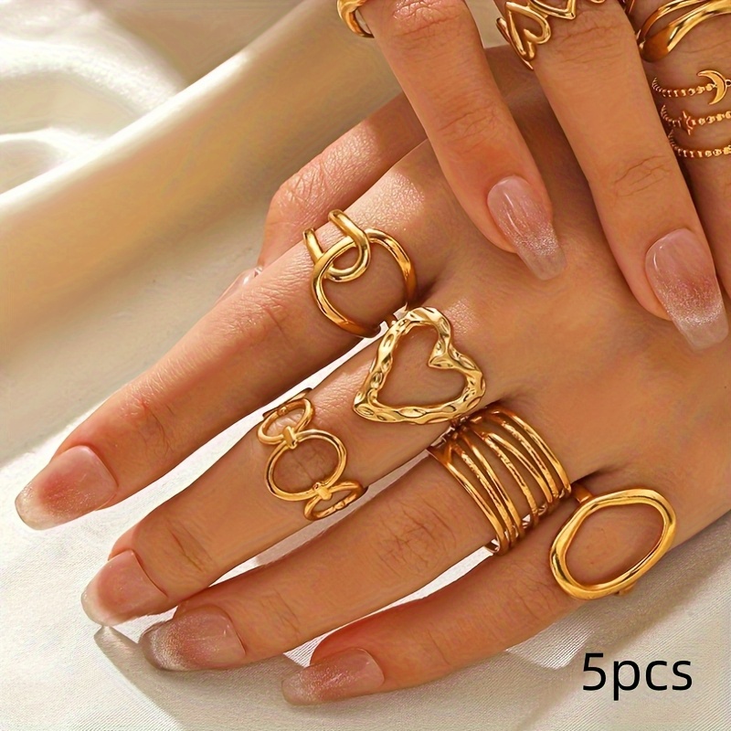 Image of 5pieces Fashion Women's Popular Stainless , Hip Hop Line Cross Heart Titanium Steel Ring Set