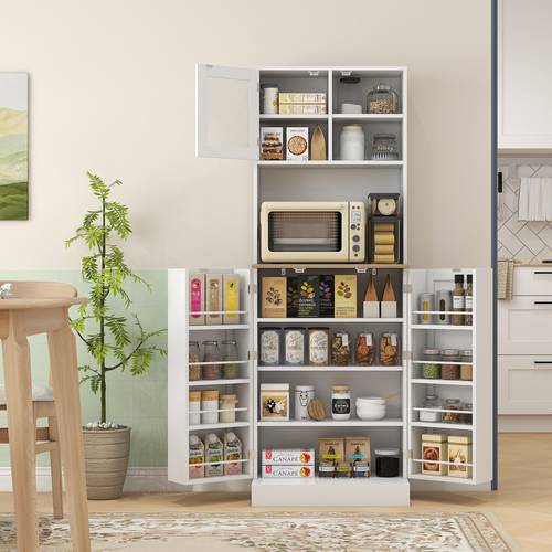 modern tall kitchen pantry cabinet with microwave shelf heavy duty freestanding storage unit suitable pantry assembly wood particle board 27 height 3 2 cubic feet capacity
