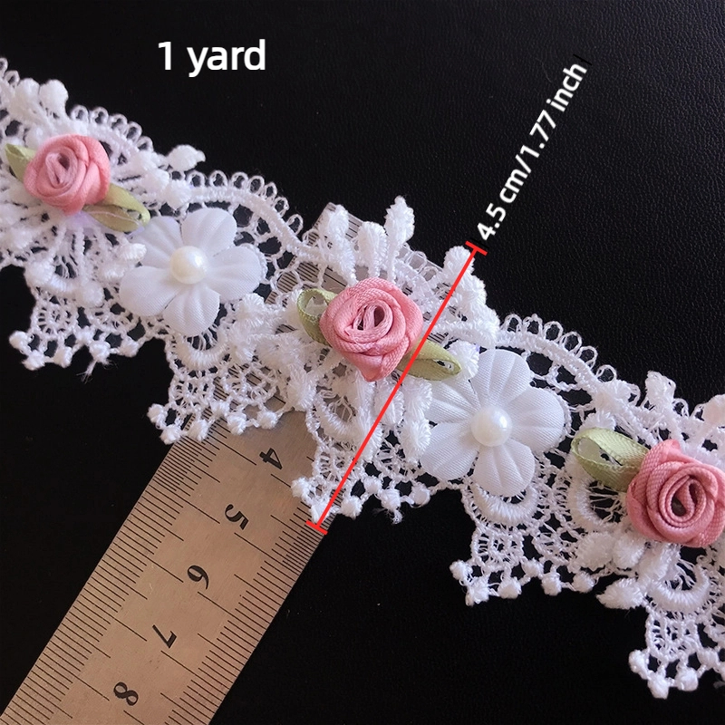 TEMU 1 Yard 4.5cm Wide White Lace Trim With Three-dimensional Embroidered Simulated Floral Curtain, Apparel Accessory, Diy Ornament, Decorative Trim