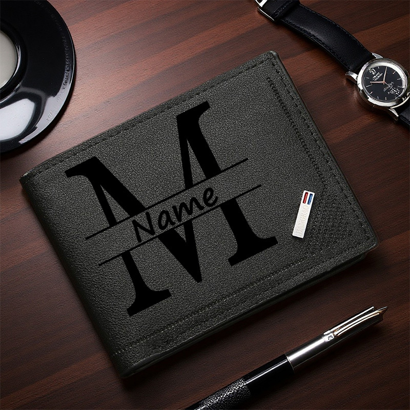 TEMU 1pc Personalized Men's Wallet With Custom Initials And Name, Featuring Large Capacity Credit Card And Banknote Positions, As Well Frames, Ideal