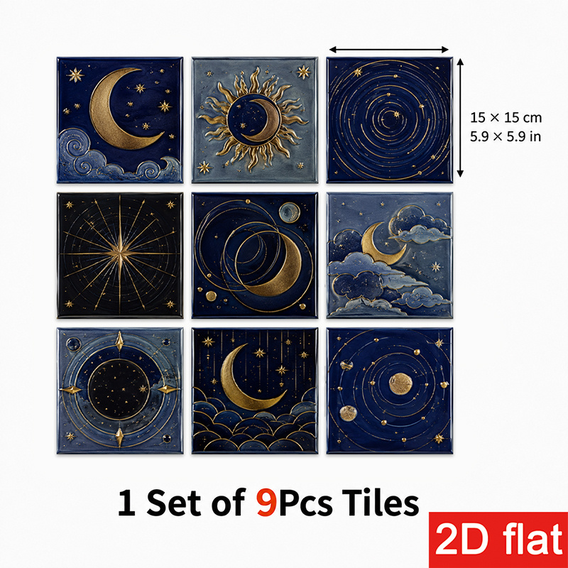 TEMU 2d Flat 9pcs 15x15cm (5.9x5.9in) Slate Tile Stickers High-grade - Peel And Stick Wall Tiles For Kitchen Backsplash & Coffee Corner - Celestial