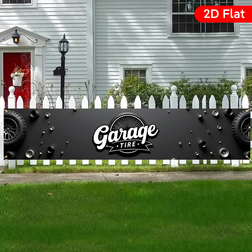 TEMU 2d Flat - 2d Flat - A 2d Flat Item Featuring A Garage Tire Logo On A Black Background, Made Of Polyester Fiber, Measuring 17.7*78.7 Inches. Used