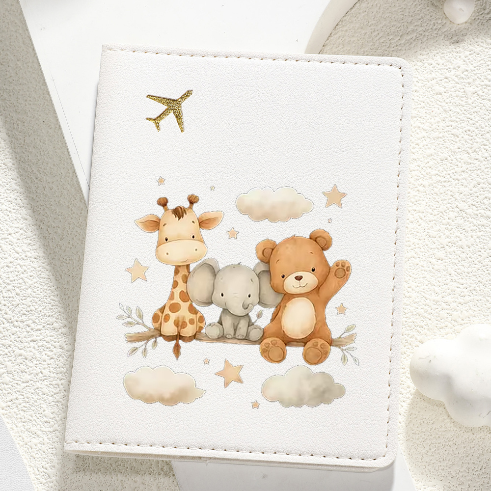 TEMU Porte-passeport 1 pièce à imprimé dessin - , éléphant et en peluche mignons avec étoiles et , organisateur de voyage à pince - Cadeau
