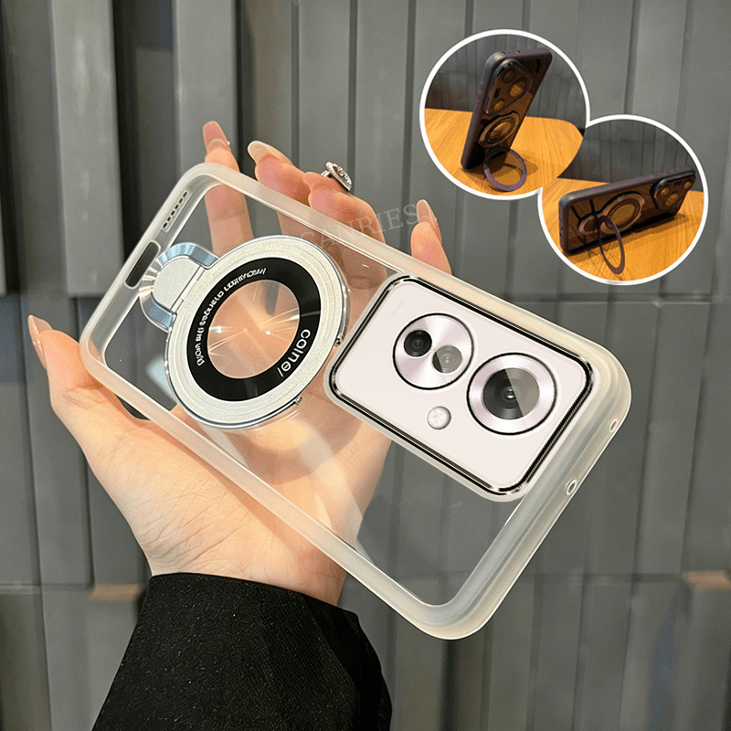 TEMU Phone Case - Acanries Case For Oppo Reno 11f/ Reno11/ Reno11 Pro With Magnetic Fold Holder Luxury Girl Man Transparent Soft Tpu Back Cover With