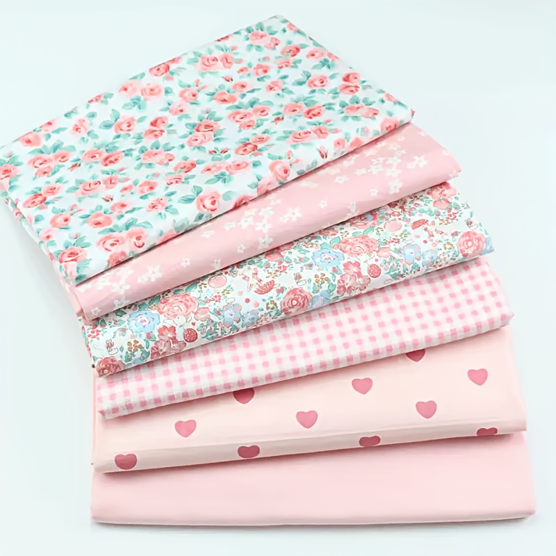 TEMU 6pcs Of Pink Series Printed Fabric, Diy Small Handmade Fabric Pieces, Country Floral Twill Fabric, Quilt Set, Fabric Patch Blocks, Sewing
