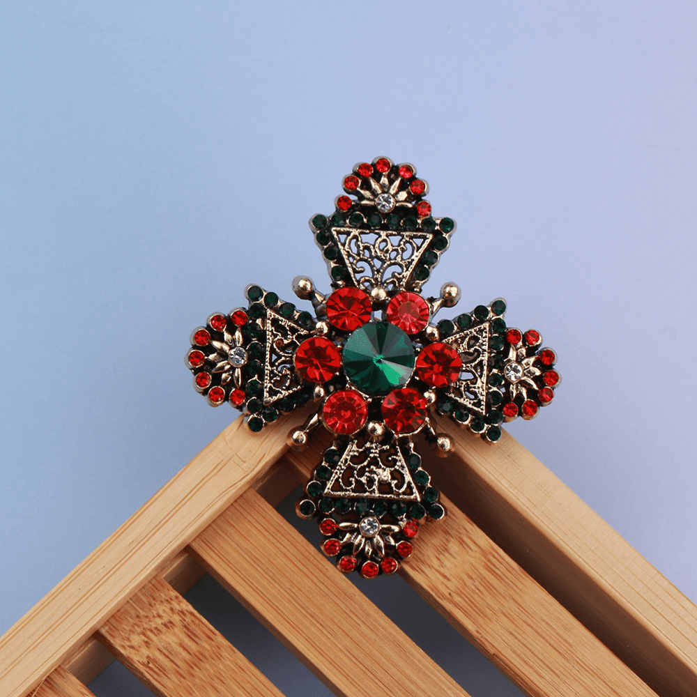Broche Croix En Cristal Strass - Bijou Unisexe Géométrique, Pour Costume Et Tenue Formelle