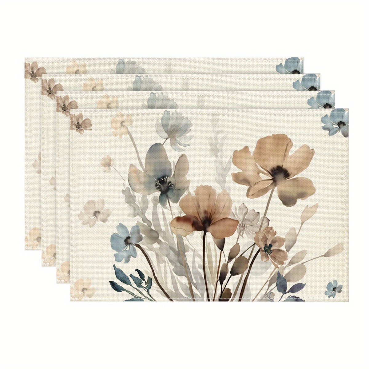 

Set Of 4 Elegant Floral Poppy Placemats - 12x18 Inch, Polyester, Machine Washable, Brown & For Spring/autumn Dining Decor, Autumn Table Setting|natureinspired Design|woven Texture