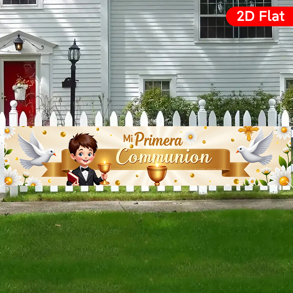 TEMU 2D, 1 pieza 2D, un niño con esmoquin sosteniendo un Ch1, pancarta grande para patio con hermoso diseño de , de de y aniversario, pancarta con