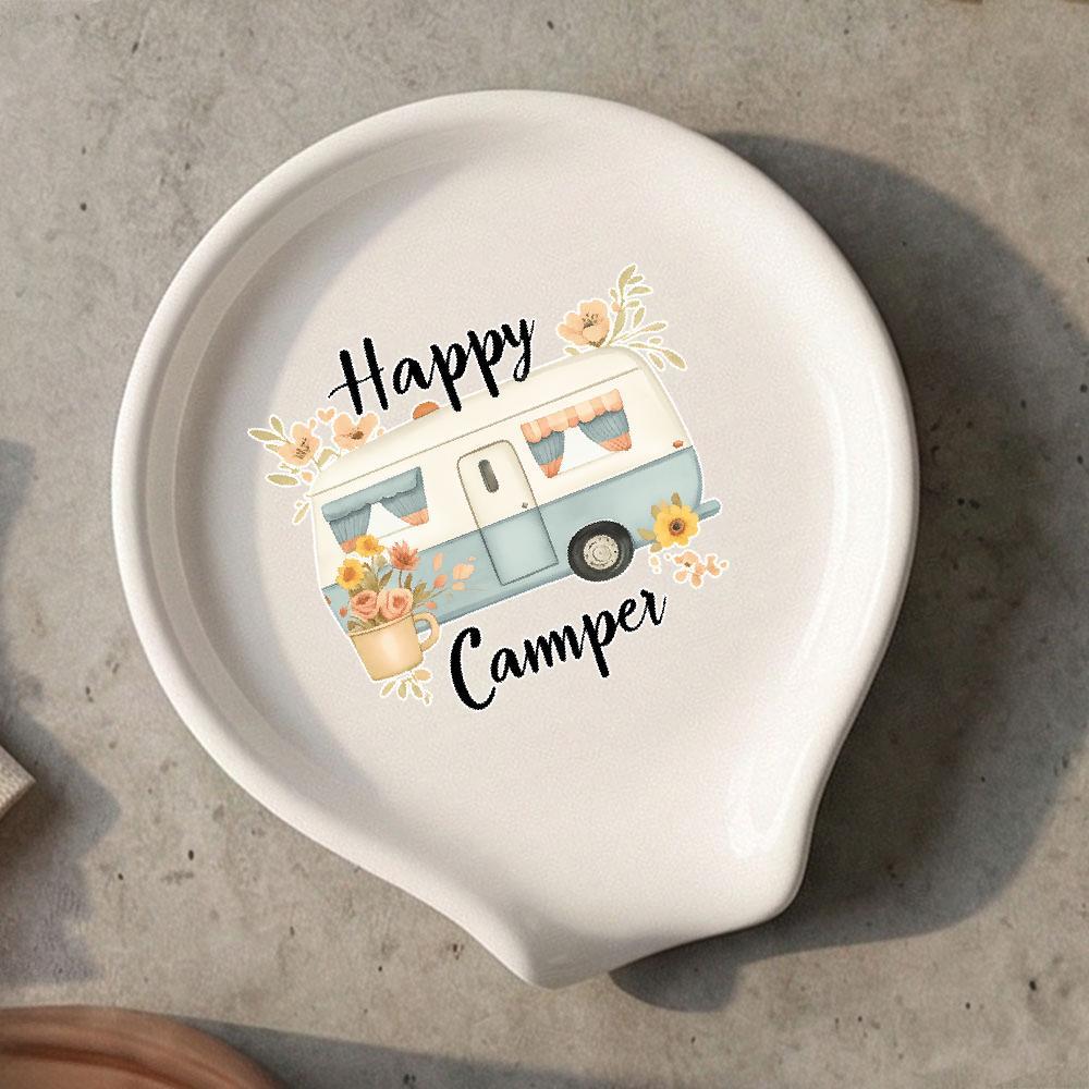 TEMU "" Boho Pastel Ceramic Spoon Rest - Van & Rv-themed Utensil Holder Suitable For Stovetop, Countertop, Camping Gifts For Home Decor, Compact For