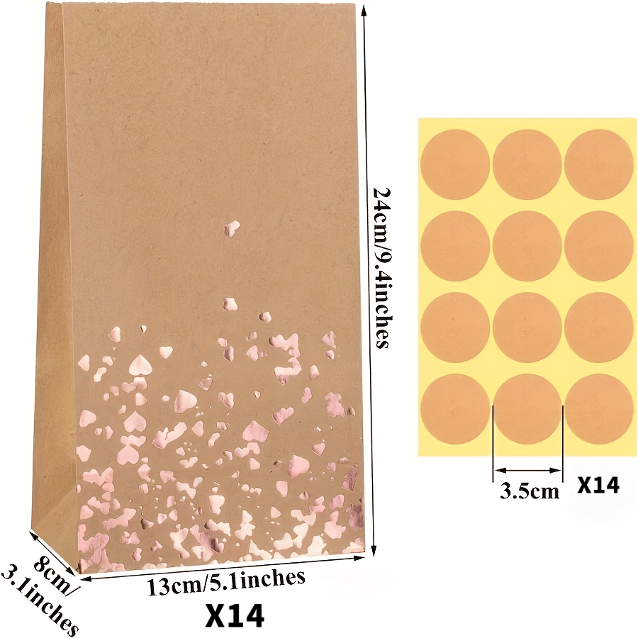 28pcs Elegant Rose Golden Paper Bag Gift Bag Set - 14pcs Bags And 14pcs Stickers, Durable High-quality Paper With , Suitable For Weddings/birthdays/valentine's Day/