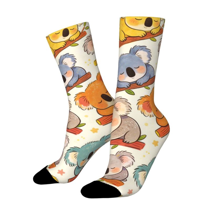 TEMU A Pair Of Unisex Outdoor Socks Featuring A Cute Koala Cartoon Print, Machine Washable, Suitable For Outdoor Sports Enthusiasts, Comfortable And