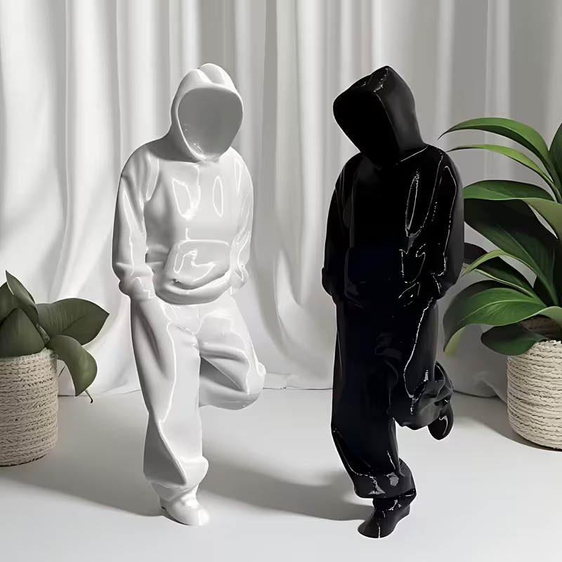 TEMU 2pcs Faceless Thinker Statues - Modern Abstract Minimalist Figurines, Durable Plastic / Decor Suitable For Computer Desk, Shelf, Office, - Black
